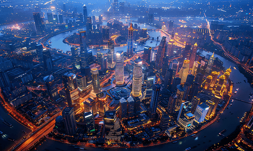 上海城市夜景俯拍