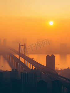 武汉城市风光日落时分的长江大桥黄鹤楼