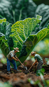 五一国际劳动节背景图片_五一微景观菜园里种菜的农民背景