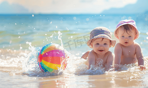 外国人穿球衣摄影照片_外国婴儿玩海洋球