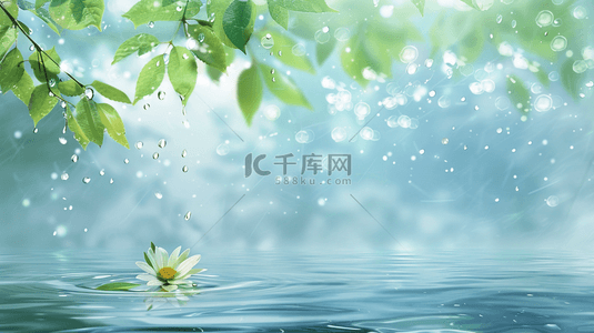 新春背景图片_清新春天雨中的枝叶花朵背景