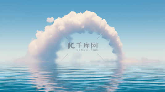 水背景图片_春天水面上3D白云渲染的电商空镜图片