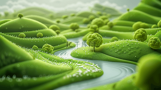 卡通背景图片_3D渲染春天绿色梯田茶园风景场景素材
