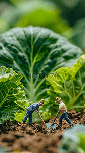 五一微景观菜园里种菜的农民背景