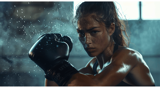 励志健身摄影照片_女性单人拳击搏击训练