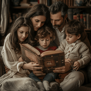 一家人在一起阅读