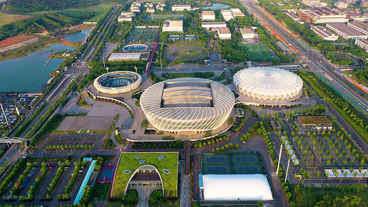 武汉地标光谷国际网球中心航拍实拍