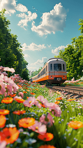 春日火车背景图片_春日出游开往春天的列车图片