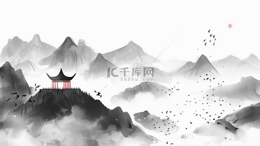 深色国风背景图片_深色国风水墨山水背景10