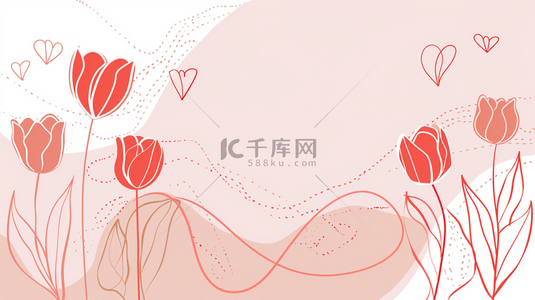 粉色手绘风背景图片_清新母亲节红粉色郁金香花束背景