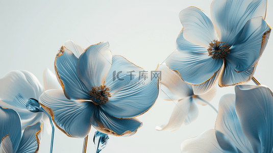 梦幻蓝色花朵背景图片_蓝色缤纷唯美墙面立体质感花朵的背景