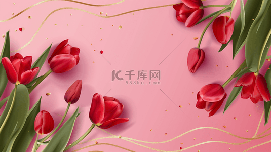 清新母亲节红粉色郁金香花束背景