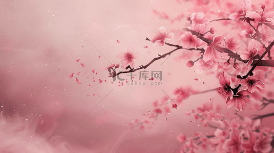 盛开的花朵背景背景图片_红色中国风春季盛开的桃花背景