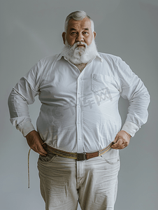 体重图片摄影照片_中年肥胖男子测量腰围