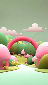 春天3D可爱卡通蘑菇母婴电商展台设计