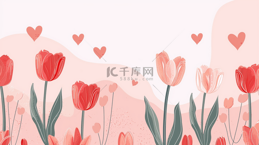 感恩母亲背景图片_清新母亲节红粉色郁金香花束背景