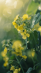春天谷雨节气油菜花上的雨珠露珠背景素材