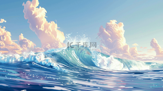 手绘大海里海浪的背景