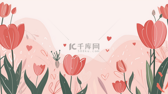 手绘涂鸦背景图片_清新母亲节红粉色郁金香花束背景
