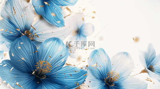 梦幻蓝色花朵背景图片_蓝色缤纷唯美墙面立体质感花朵的背景