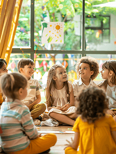 讲课摄影照片_幼儿园孩子听老师讲课