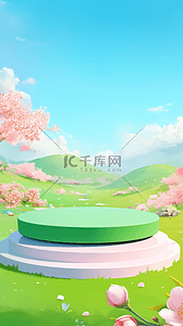 桃花背景图片_春天户外空镜3D桃花花枝促销电商展台背景