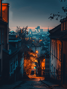 华沙老城日落夜景景观
