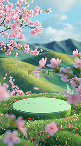 樱花背景图片_春天春暖花开户外风景3D展台背景