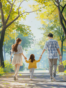 幸福一家人公园散步