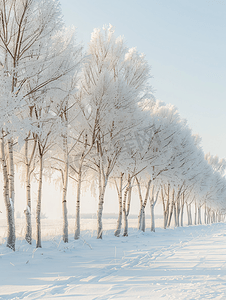 降温图片摄影照片_内蒙古冬季树挂雪景特写