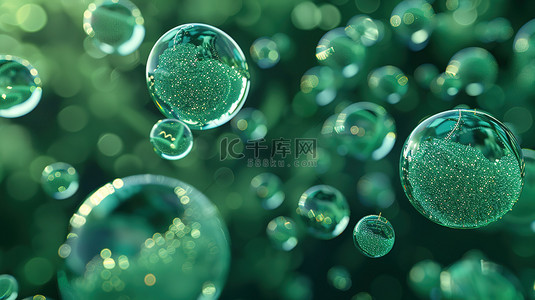 环保背景图片_绿色的泡泡在空中飘浮素材