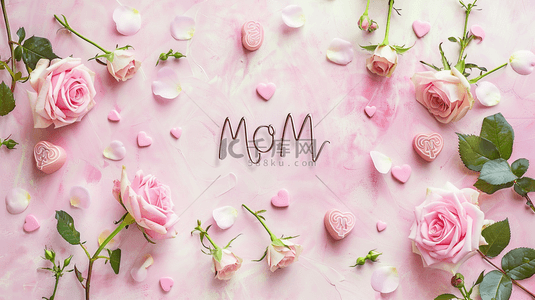 母亲节背景图片_粉色母亲节花朵MOM背景