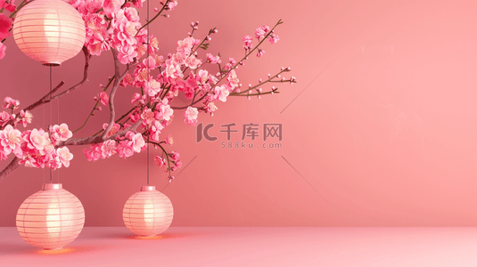 盛开的花朵背景背景图片_红色中国风春季盛开的桃花背景