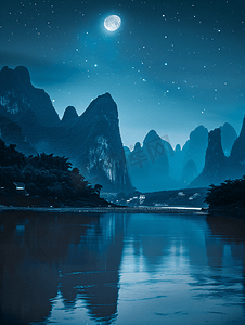 桂林山水星空月出