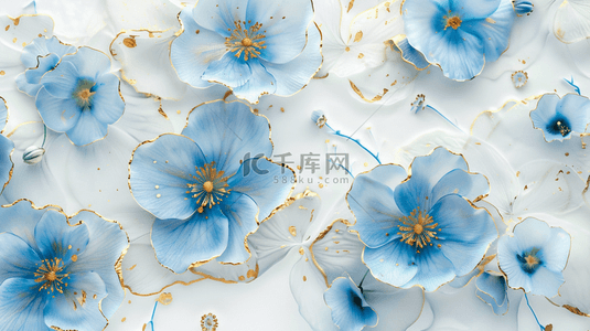 蓝色缤纷唯美墙面立体质感花朵的背景