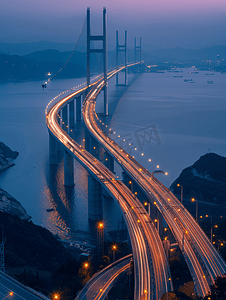 都市大桥摄影照片_黄昏下的大连跨海大桥