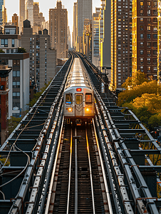 现代城市里地铁列车快速前进