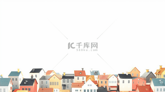 农村娃挑水的背景图片_彩色房屋建筑乡村插画素材