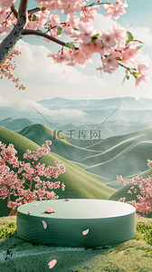 桃花背景图片_春天春暖花开户外风景3D展台背景图