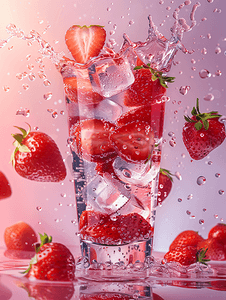 夏日清凉饮品海报摄影照片_水果茶冰饮草莓气泡水