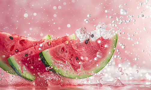 夏季清凉解暑喷冰块的西瓜