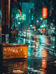 雨中街道摄影照片_雨中送外卖电影质感