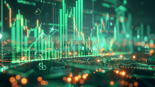 金融背景图片_绿色星光纹理线条金融数据分析风车的背景