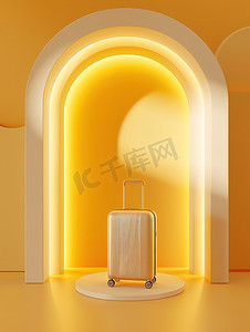 浅黄色行李箱度假概念高清摄影图