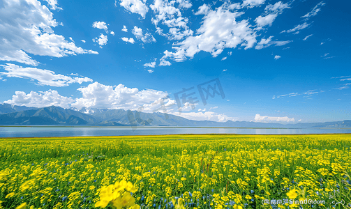 景点摄影照片_油菜花和青海湖