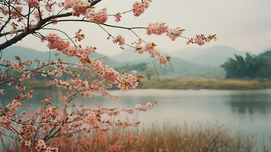 春天户外桃花风景的摄影高清摄影图