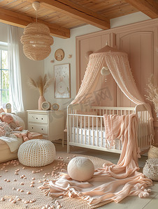 婴儿房粉彩女孩房间高清图片