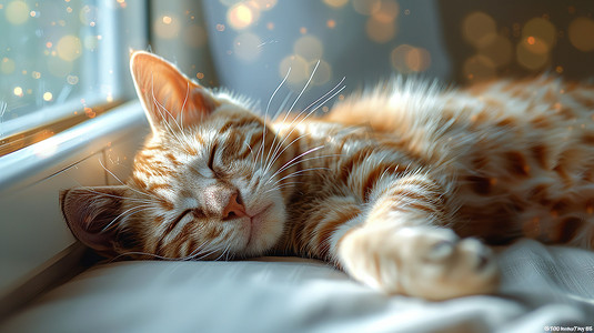 一只睡在窗台上的猫高清图片