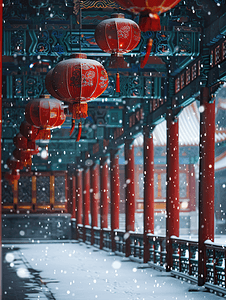 红火灯笼摄影照片_北京故宫红灯笼之雪