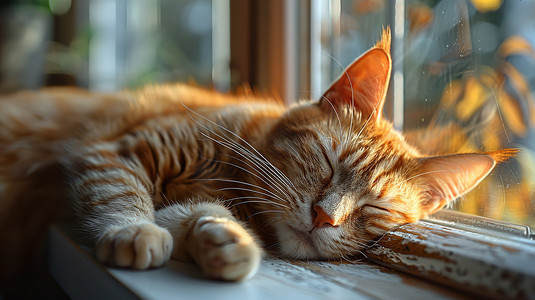 猫睡觉摄影照片_一只睡在窗台上的猫照片